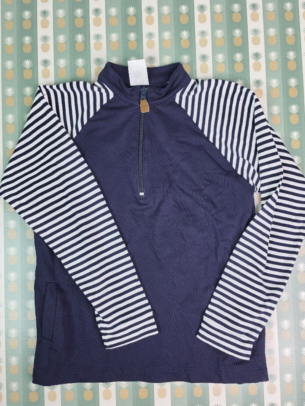 Bella Bliss Navy Half-Zip with Striped Sleeves